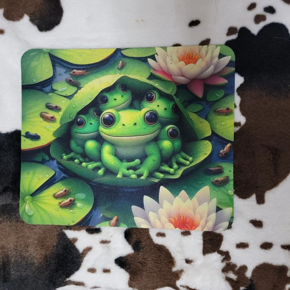 Frog Family Lily Pad Green Non Slip Custom Mouse Pad